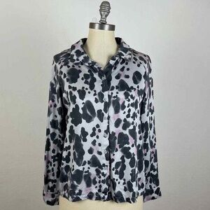 Elegant Cloth & Stone Gray Blouse with Leopard Print. Size S